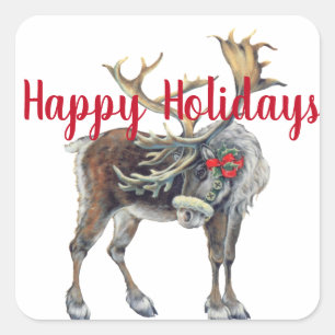 Christmas Moose with Customisable Greeting Square Sticker