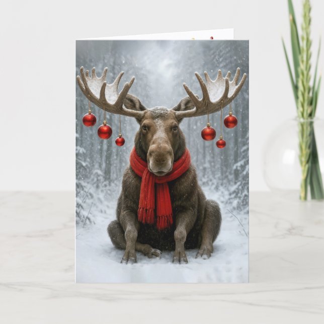 Christmas Moose With Holiday Ornaments Card (Front)