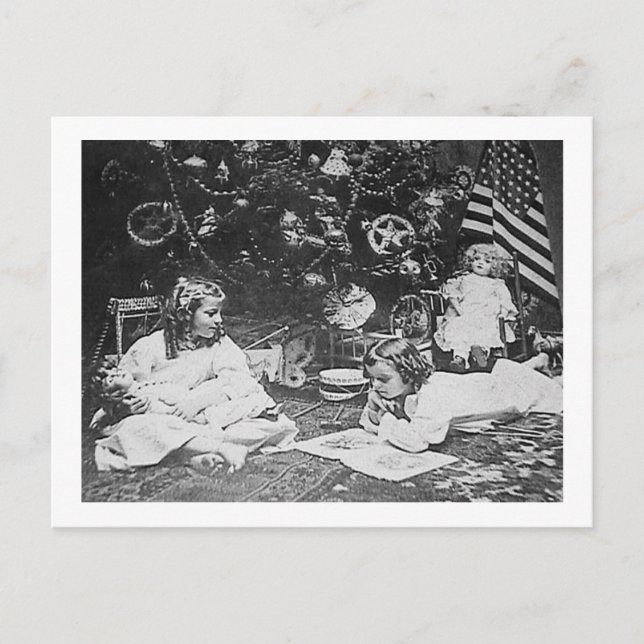 Christmas Morning 1901 Vintage Stereoview Holiday Postcard (Front)