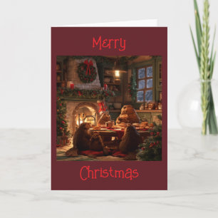 Christmas morning Beaver Family holiday Breakfast Card