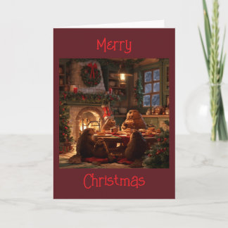 Christmas morning Beaver Family holiday Breakfast Card