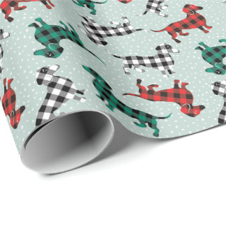 Christmas Morning Buffalo Plaid Dachshunds Wrapping Paper