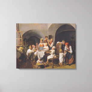 Christmas Morning (by Ferdinand Georg Waldmüller) Canvas Print