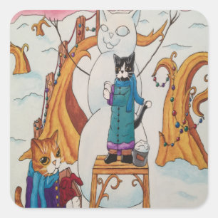 Christmas Morning Cats Rectangular Sticker