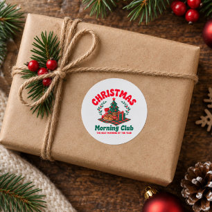 Christmas Morning Club Tree Cinnamon Rolls Plaid Classic Round Sticker