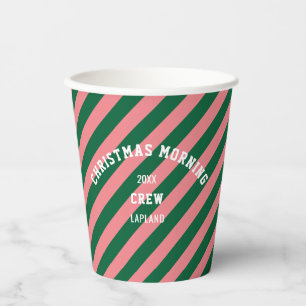 Christmas Morning Crew Green Pink Candy Stripe Paper Cups