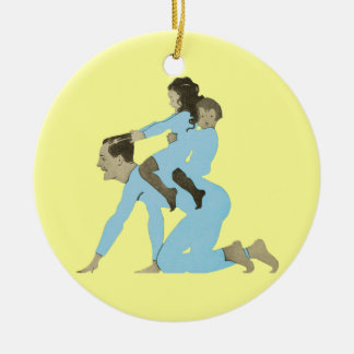 Christmas Morning Father Children Playing Vintage Ceramic Tree Decoration