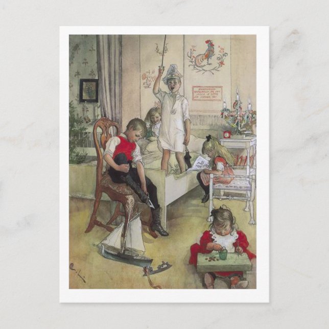 "Christmas Morning" painting Swedish Carl Larsson Holiday Postcard (Front)