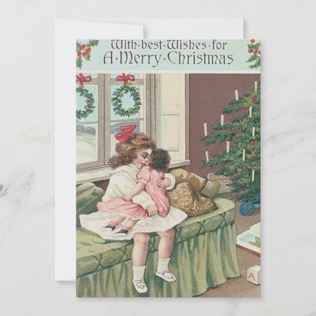 Christmas Morning Tree Present Girl Doll Invitation (Front)