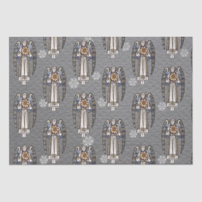  Christmas Morris Angel Snowflakes Steel Grey Tissue Paper (Front)