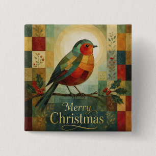 Christmas Mosaic Robin Bird Holly Berry 15 Cm Square Badge
