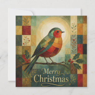 Christmas Mosaic Robin Bird Holly Berry  Card