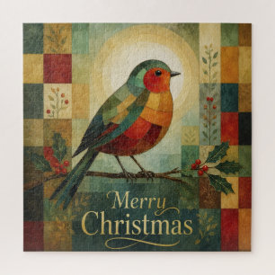 Christmas Mosaic Robin Bird Holly Berry Jigsaw Puzzle