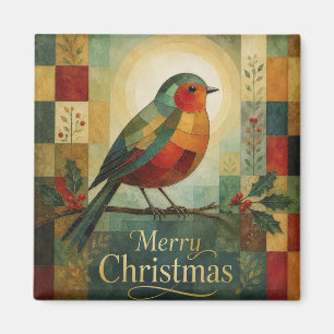 Christmas Mosaic Robin Bird Holly Berry Magnet