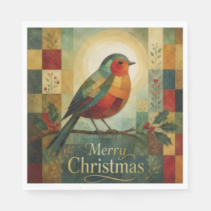 Christmas Mosaic Robin Bird Holly Berry Napkin