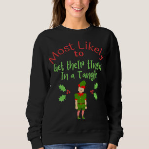 Christmas Most Likely To Get Their Tinsel In A Tan Sweatshirt