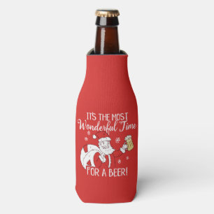 Christmas Most Wonderful Time for a Beer Santa Bottle Cooler