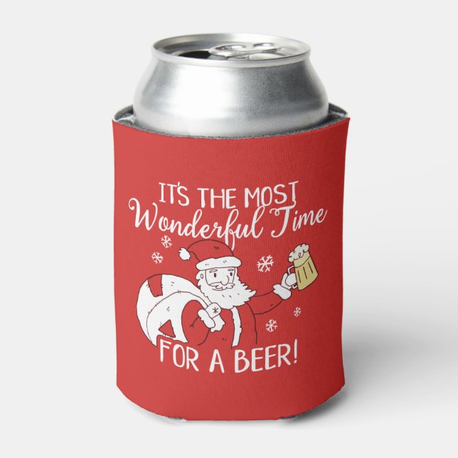 Christmas Most Wonderful Time for a Beer Santa Can Cooler (Can Front)