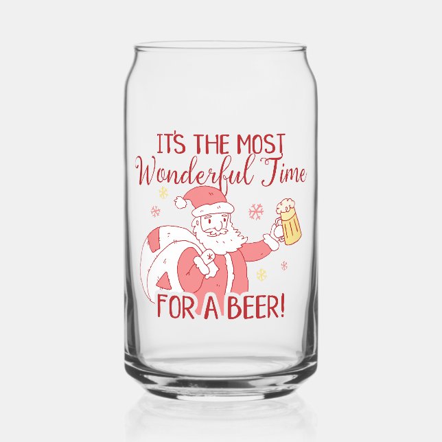 Christmas Most Wonderful Time for a Beer Santa Can Glass (Front)