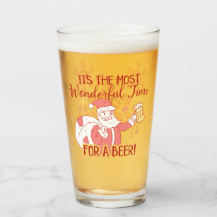 Christmas Most Wonderful Time for a Beer Santa Glass