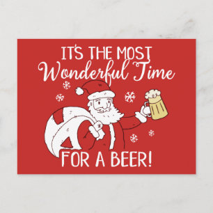 Christmas Most Wonderful Time for a Beer Santa Holiday Postcard