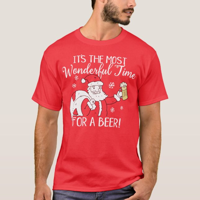 Christmas Most Wonderful Time for a Beer Santa T-Shirt (Front)