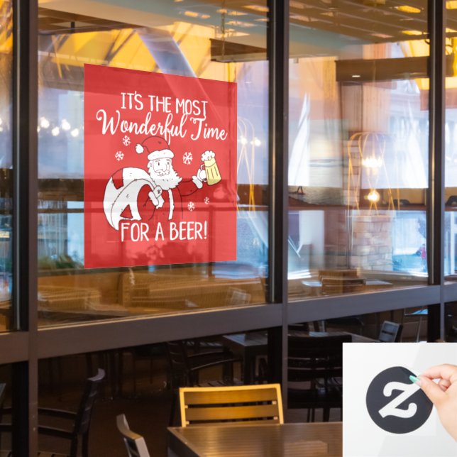Christmas Most Wonderful Time for a Beer Santa Window Cling (Restaurant Window)