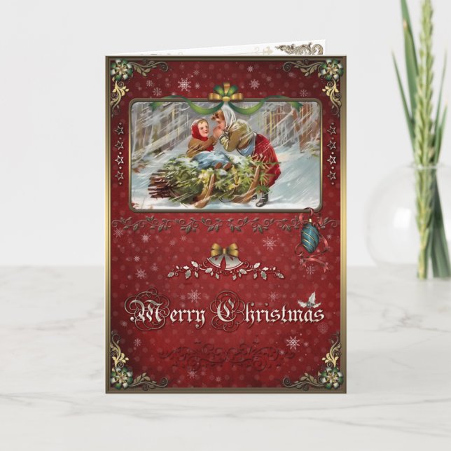 Christmas, Mother and daughter in a winter forest. Holiday Card (Front)