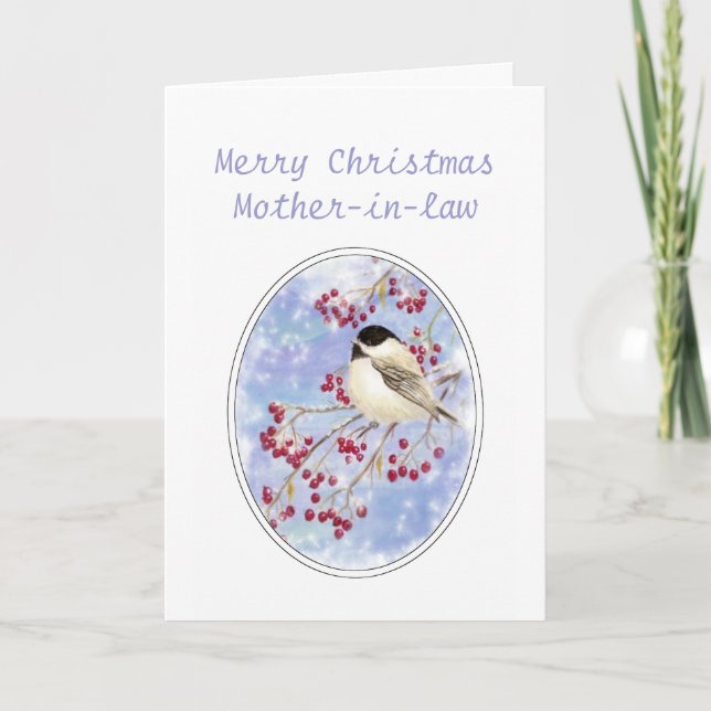 Christmas Mother-in-law Bird Berry Frosty Window Holiday Card (Front)