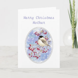 Christmas Mother  Winter Bird Berry Frosty Window Holiday Card