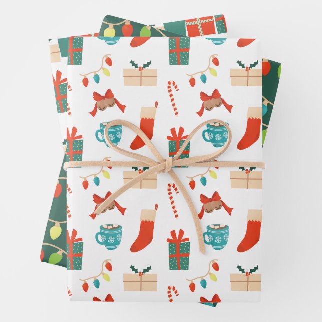 Christmas motifs design wrapping paper sheet (In situ)