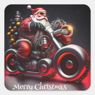 Christmas Motorcycle Biker Santa Square Sticker