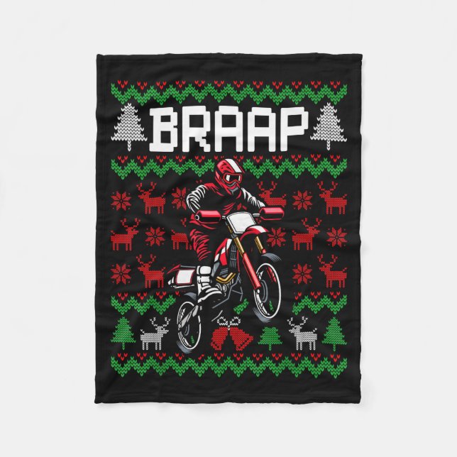 Christmas Motorcycle Motocross Braap Dirt Bike  Fleece Blanket (Front)