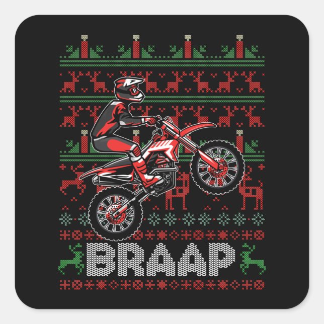 Christmas Motorcycle Motocross Braap Dirt Bike Square Sticker (Front)