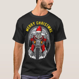 Christmas Motorcycle Santa Claus Biker Rider Skull T-Shirt