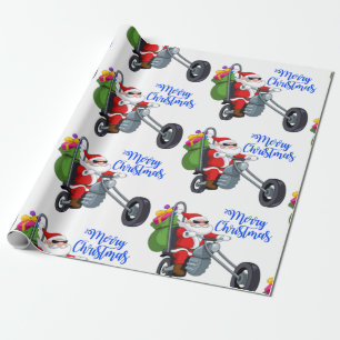 christmas motorcycle santa wrapping paper