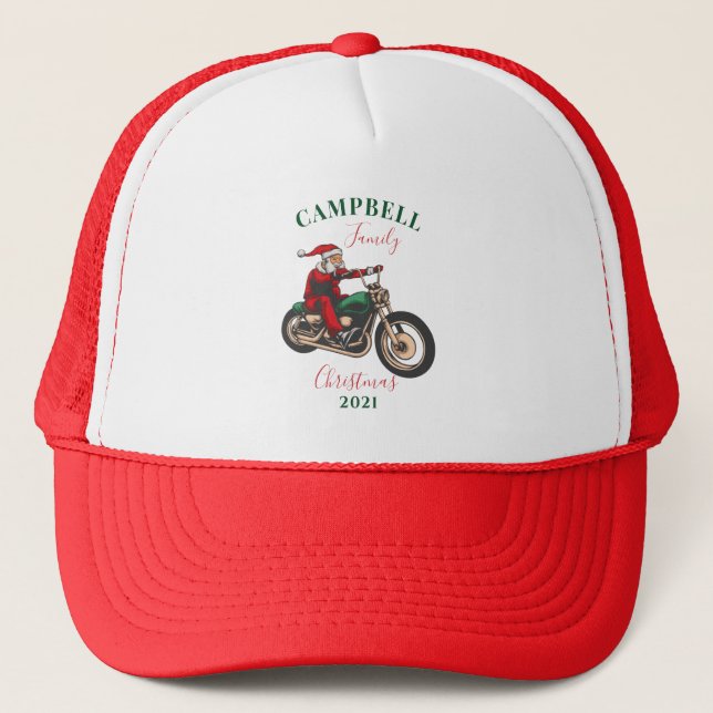 Christmas Motorcyclist Family Matching Personalise Trucker Hat (Front)