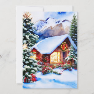 Christmas mountain cabin budget  holiday card