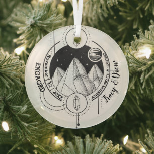 Christmas Mountain Star Night Couple Engage Black Glass Tree Decoration