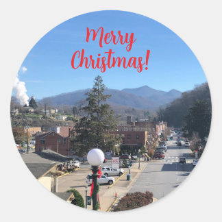Christmas, Mountain Town Classic Round Sticker