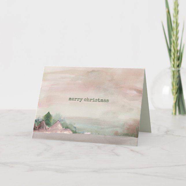 Christmas Mountain Watercolor Holiday Card (Front)