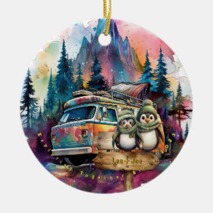Christmas Mountain Watercolor Newlywed Couple Ceramic Tree Decoration
