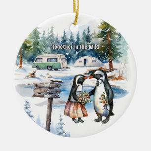 Christmas Mountain Watercolor Newlywed Couple Ceramic Tree Decoration