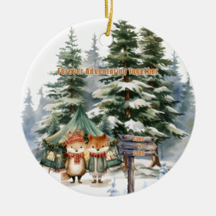Christmas Mountain Watercolor Newlywed Couple Ceramic Tree Decoration