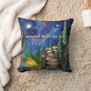 Christmas Mountain Watercolor Newlywed Couple Cushion