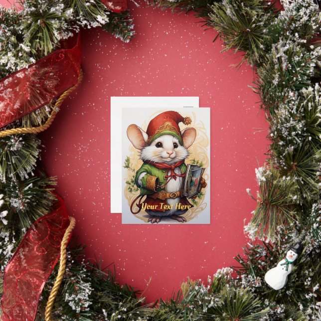 Christmas Mouse 2 Foil Holiday Postcard (Insitu)