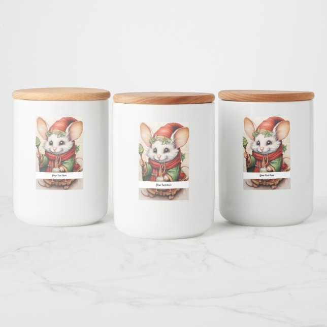 Christmas Mouse 3 Your Text Here Food Label (Bottles)