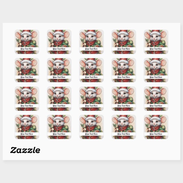 Christmas Mouse 50 Your Text Here Square Sticker (Sheet)