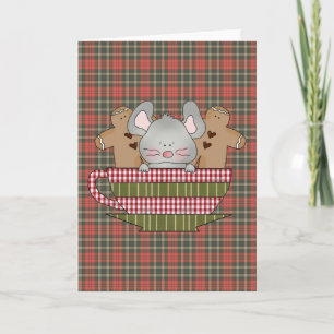 christmas mouse and gingerbread cup holiday card