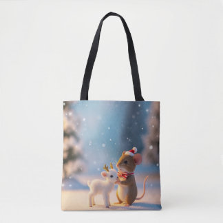 Christmas Mouse and Lamb Tote Bag